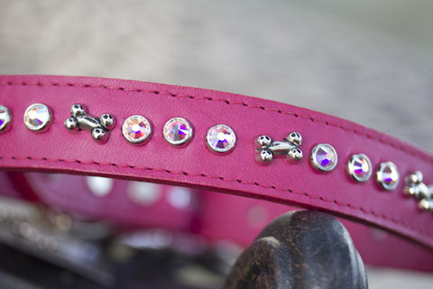 Solid Crystal Dog Collar Leather