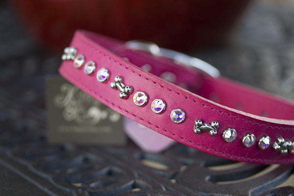 Solid Crystal Dog Collar Leather
