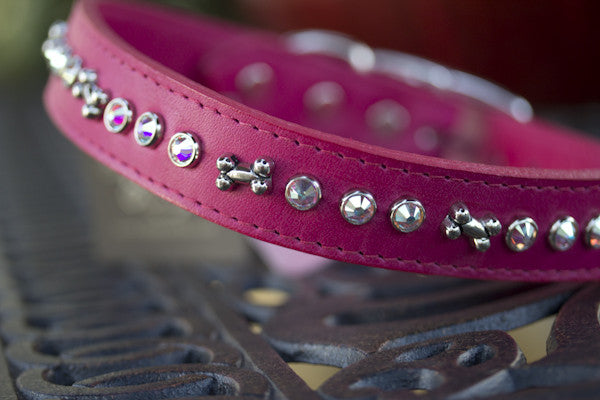 Solid Crystal Dog Collar Leather