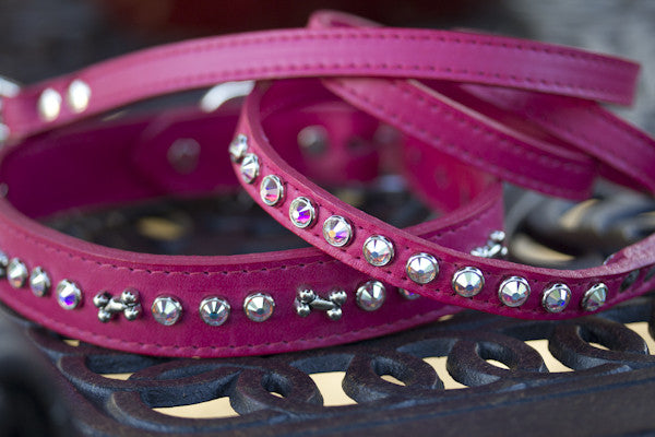 Solid Crystal Dog Collar Leather