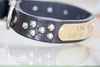 Personalized Black Leather Studded Collar With Engraved Name Plate