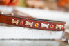 Rust Color Suede Collar With Silver Bones and Fire Opal Crystals