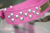 Pink Leather Studded Dog Collar With Engraved Name Plate in Brass or Silver
