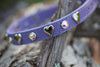 Lavender Leather Dog Collar with Silver Hearts and Crystals