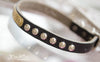 Small Studded leather collar with personalized name plate and silver studs