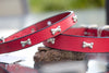 Red Leather Dog Collar With Silver Bone Accents