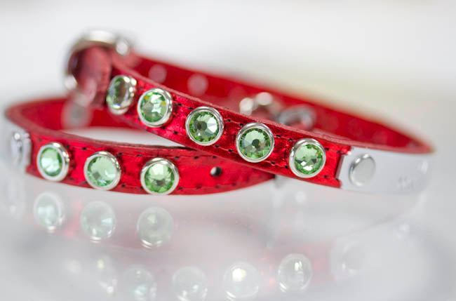 Small Leather Collar with Swarovski Crystals and a personalized name plate