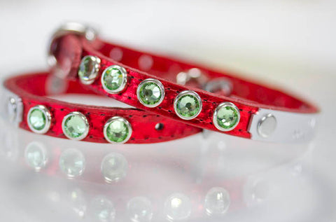 Red Leather Crystal Dog Collar