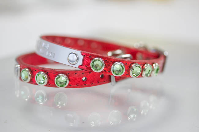 Small Leather Collar with Swarovski Crystals and a personalized name plate