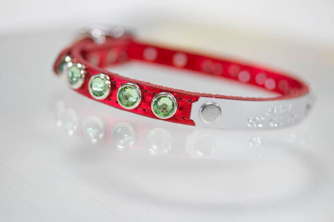 Small Leather Collar with Swarovski Crystals and a personalized name plate