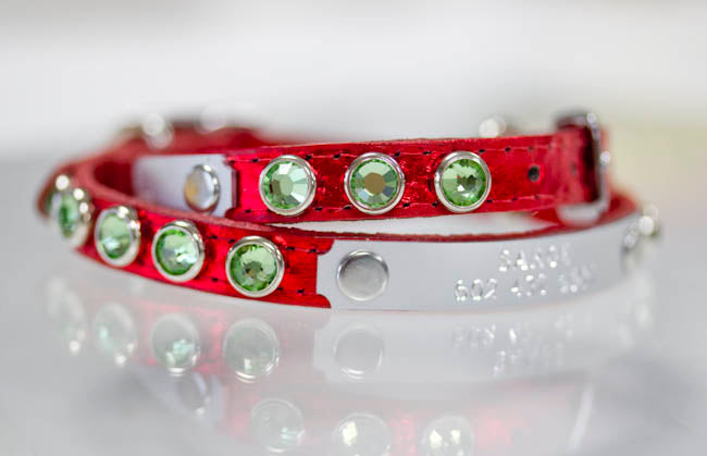 Small Leather Collar with Swarovski Crystals and a personalized name plate