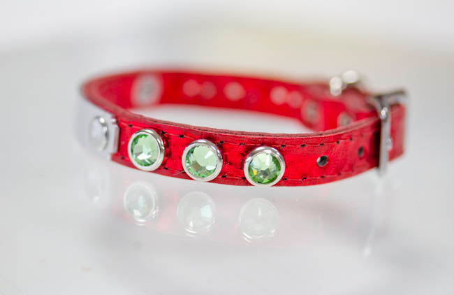 Small Leather Collar with Swarovski Crystals and a personalized name plate