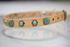 Leather Dog Collar with Patina Copper Conchos, Turquoise Cabochons and personalized name plate