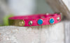 tiny leather collar with personalized name plate and silver spots and crystals