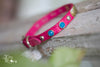 tiny leather collar with personalized name plate and silver spots and crystals