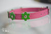 Pink Leather Dog Collar with Green Flowers