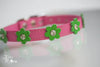 Pink Leather Dog Collar with Green Flowers