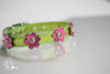 Metallic Lime Green Leather Collar with Metallic Pink Flowers and crystals