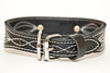 Personalized leather dog collar with fancy stitching and engraved brass or silver name plate