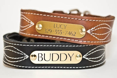 Stitched Leather Dog Collar Personalized