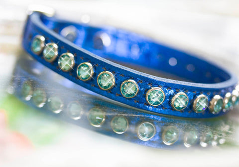 Solid Crystal Leather Dog Collar